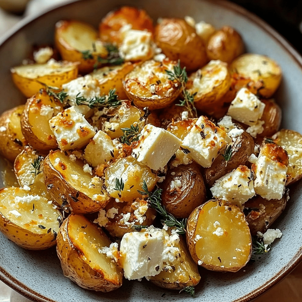 Roasted Potatoes with Baked Feta and Garlic