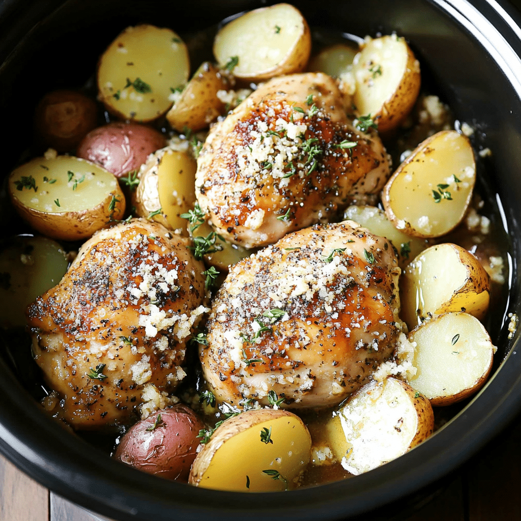 Slow Cooker Garlic Parmesan Chicken and Potatoes