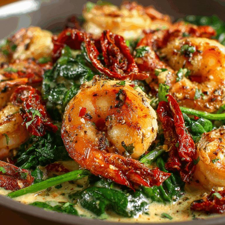 Creamy Tuscan Prawns with Spinach & Sun Dried Tomatoes