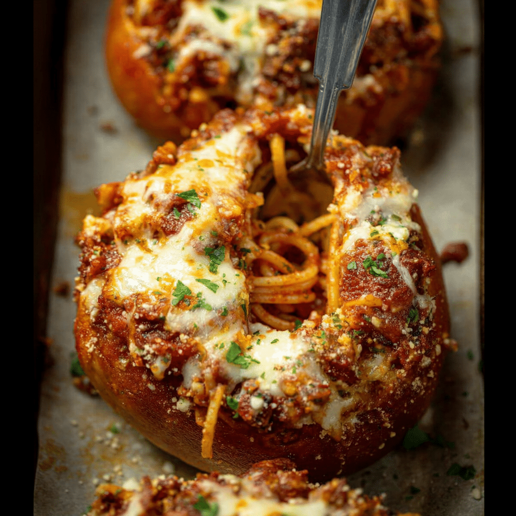 Spaghetti Garlic Bread Bowls