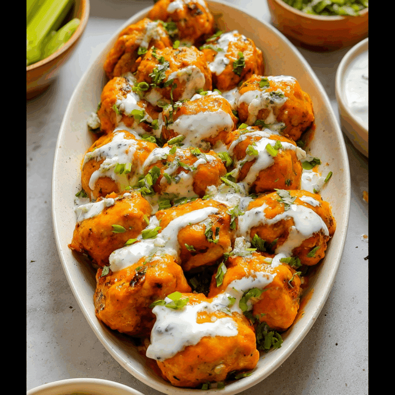 Buffalo Chicken Meatballs with Bleu Cheese Dip