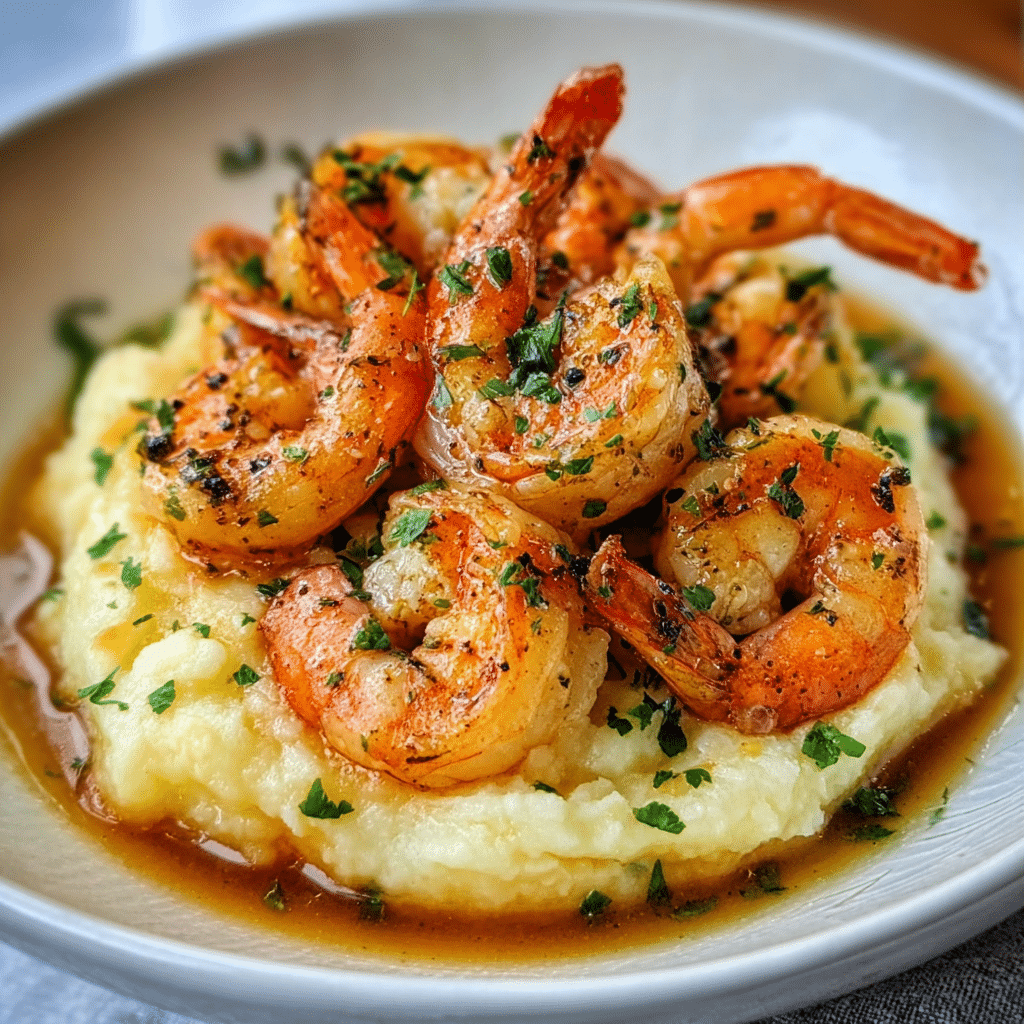 Garlic Shrimp with Mashed Potatoes