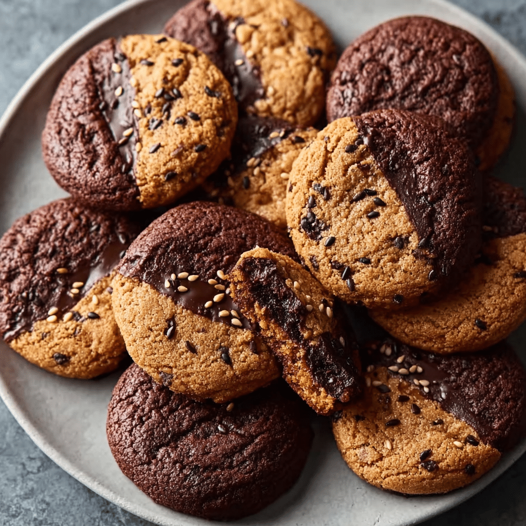 Miso Peanut Butter Cookies with Chocolate and Sesame Seeds