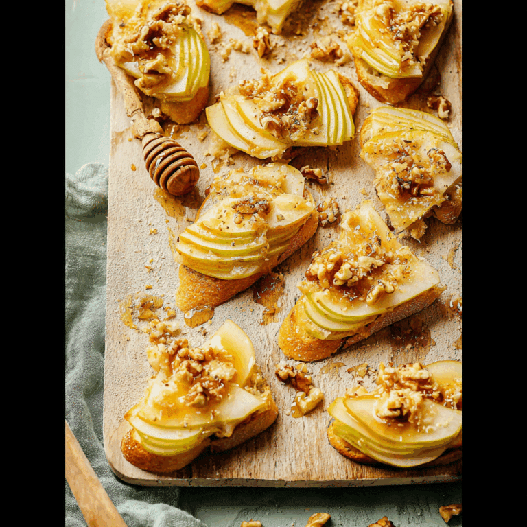Parmesan Crostini with Pear, Walnuts, and Hot Honey