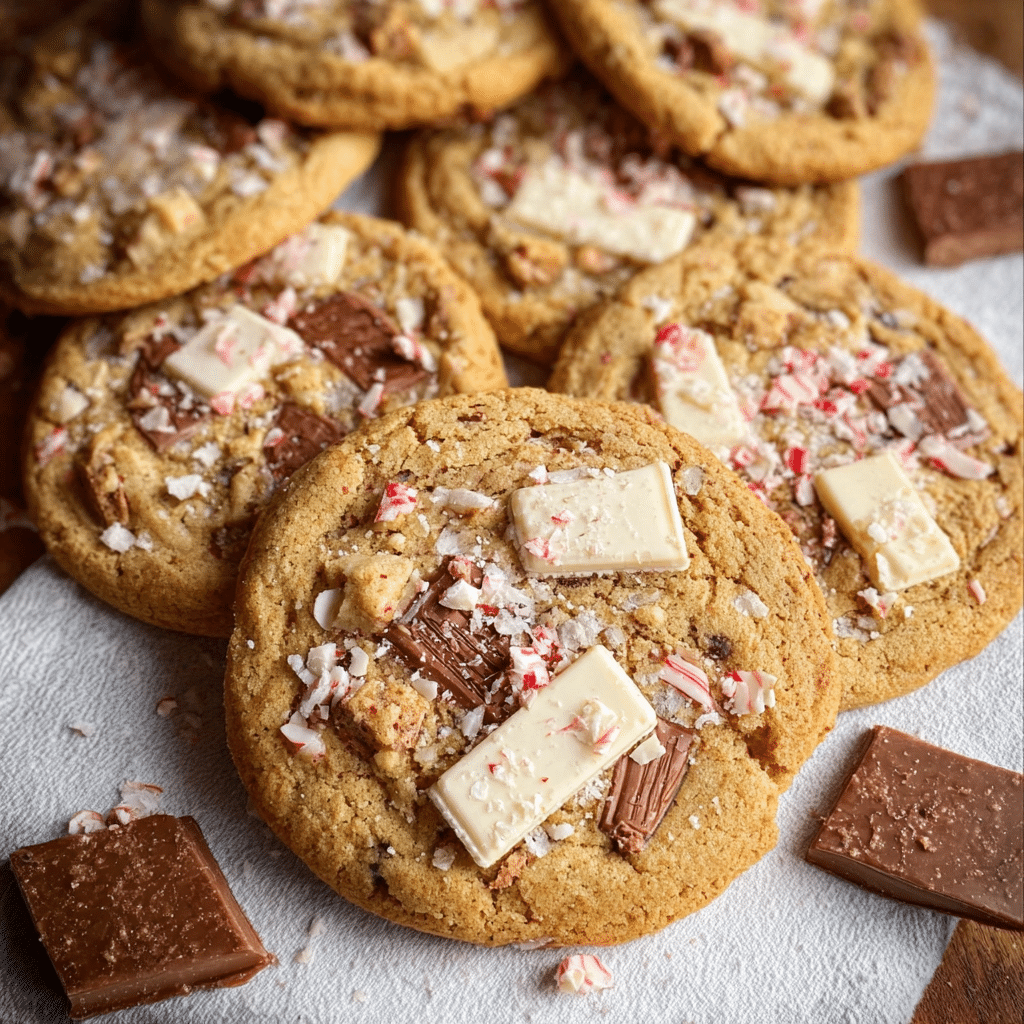 Peppermint Bark Peanut Butter Cookies with White Chocolate