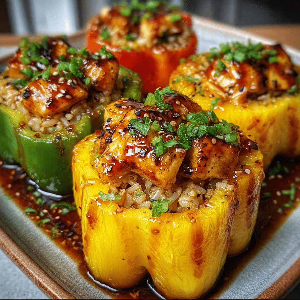 Teriyaki Chicken Stuffed Peppers with Pineapple