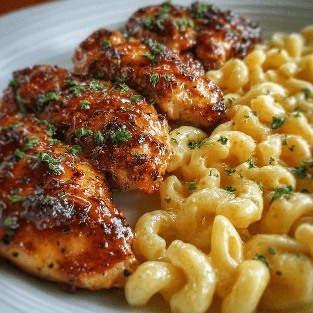 Honey Garlic Butter Chicken with Mac & Cheese