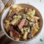 Pasta with Steak and Caramelized Onion Cream Sauce
